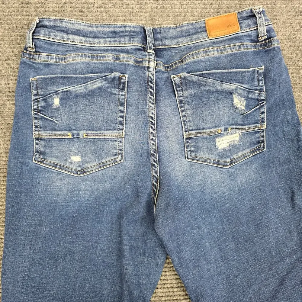 BKE Gabby Jeans Womens 31x34 Curvy Fit High Rise Straight Distressed Blue